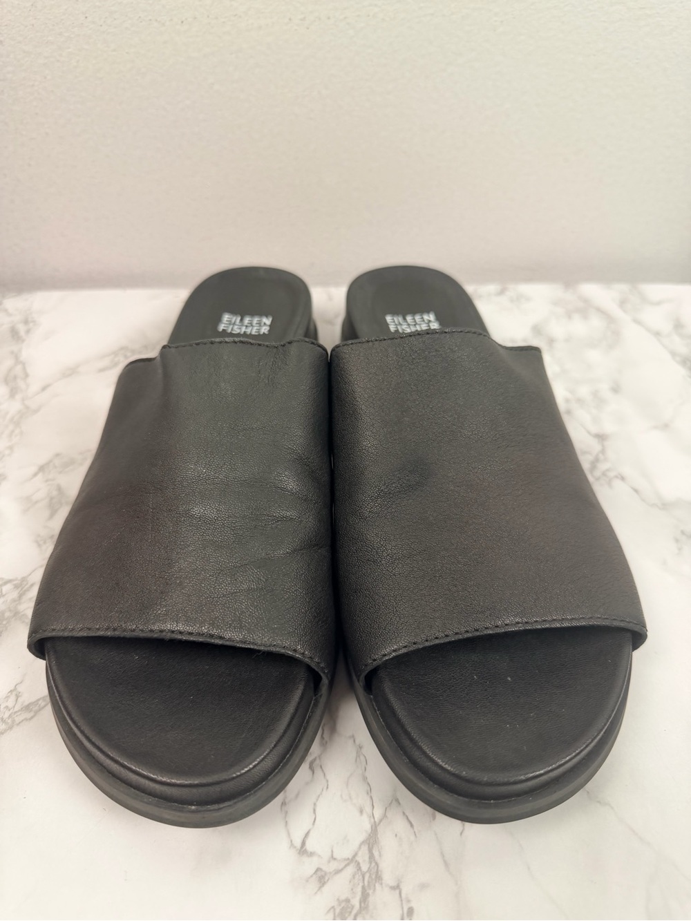 Eileen fisher black Mask Tumbled Leather Slide Sandal size 8 - Picture 2 of 7